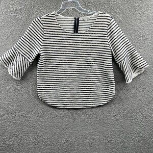 Green Envelope Womens Top Large‎ Black White Pullover 3/4 Sleeve Back Zip Shirt